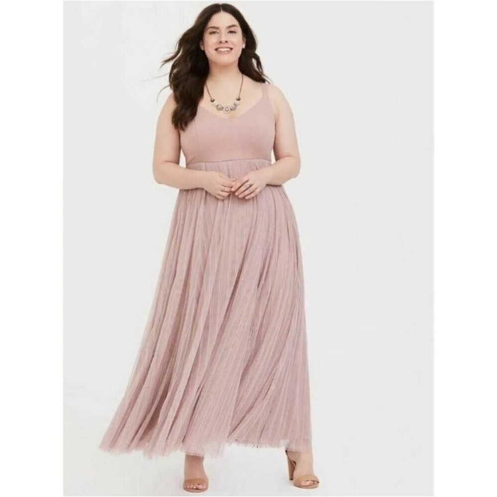 Torrid Size 16 Mauve Pink Formal Event Maxi Dress Poofy Skirt Bridesmaid Modest